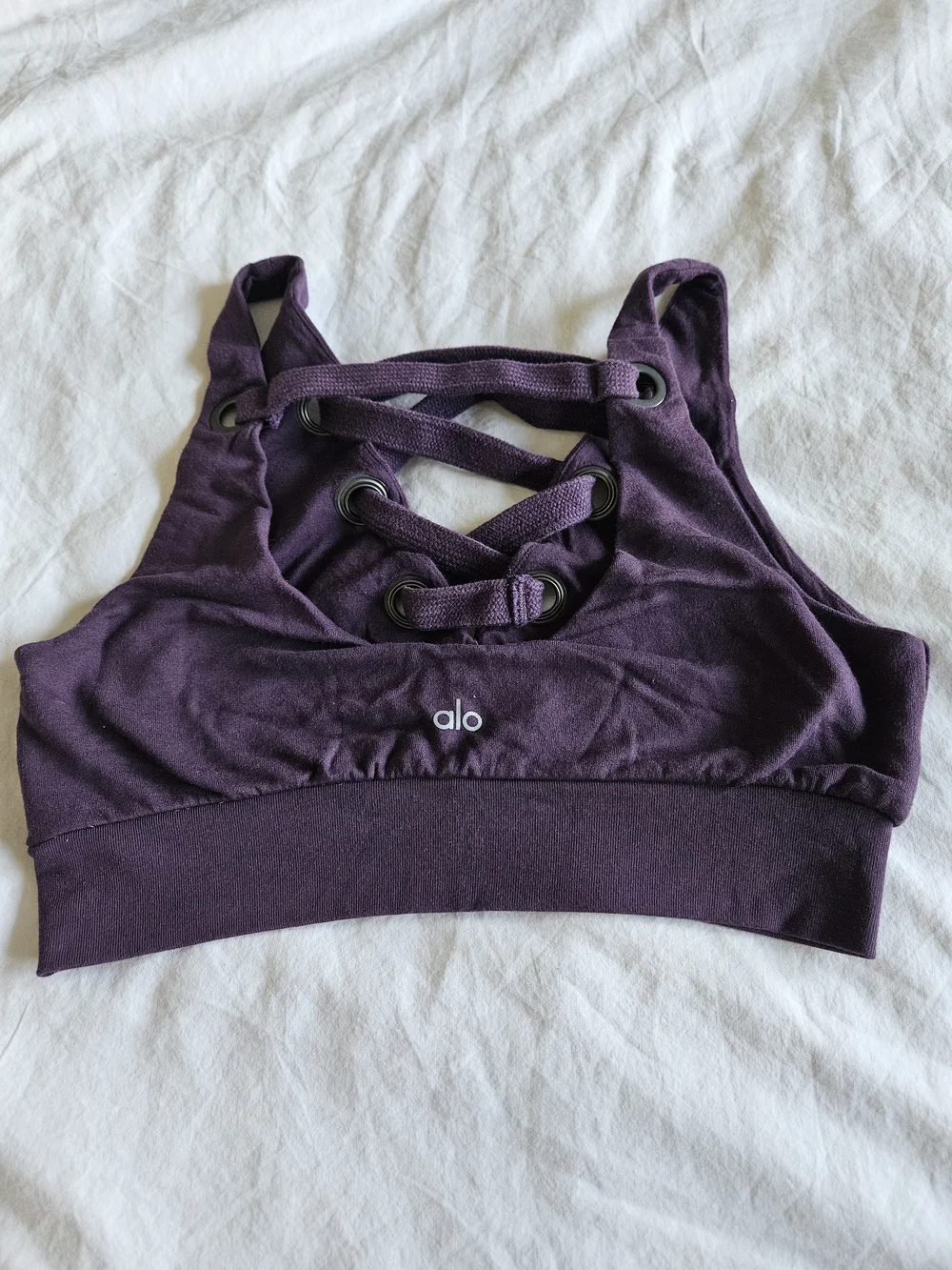 Alo Quest Yoga Lace-Up Crop Tank Top - Purple - Small